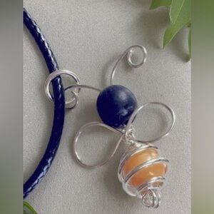 Sterling Silver and Orange Bee Pendant Necklace 17” long